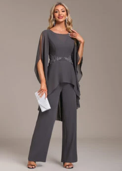 Grey Long Round Neck Ruffle Jumpsuit -Rosewe Promotion Store 335146 P 1695011968271