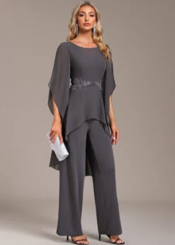Grey Long Round Neck Ruffle Jumpsuit -Rosewe Promotion Store 335146 P 1695011968812