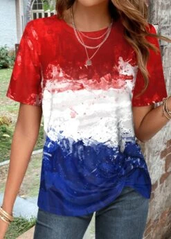 Flag Print Twist Multi Color T Shirt