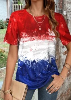 Flag Print Twist Multi Color T Shirt -Rosewe Promotion Store 335231 P 1685430104311