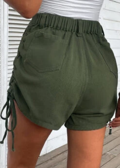 Button Fly Pocket Olive Green Regular Shorts -Rosewe Promotion Store 335272 P 16867421892751