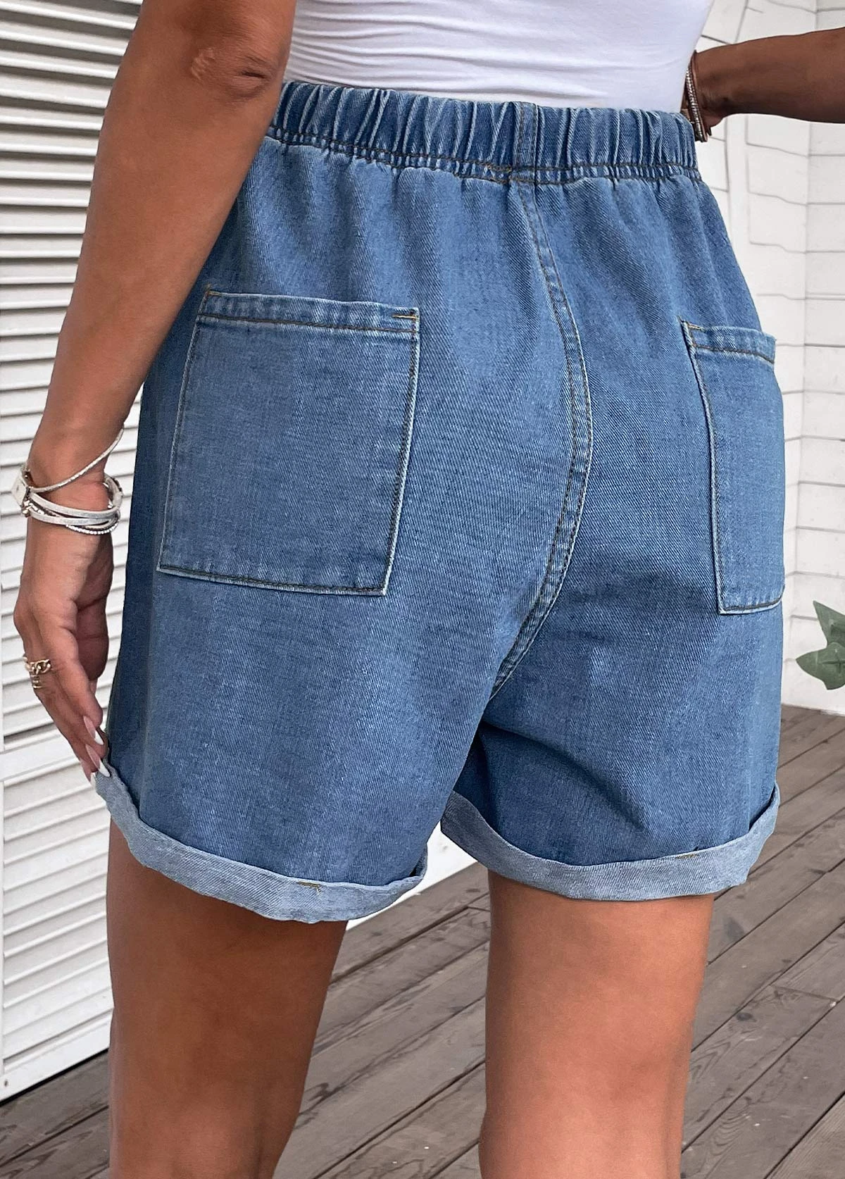 Drawastring Pocket High Waisted Denim Shorts 4 Drawastring Pocket High Waisted Denim Shorts - Image 2