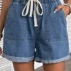 Drawastring Pocket High Waisted Denim Shorts -Rosewe Promotion Store 335276 P 16872233955560