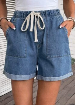 Drawastring Pocket High Waisted Denim Shorts 9 Drawastring Pocket High Waisted Denim Shorts -Rosewe Promotion Store 335276 P 16872233962512