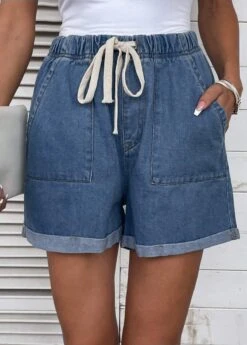 Drawastring Pocket High Waisted Denim Shorts 10 Drawastring Pocket High Waisted Denim Shorts -Rosewe Promotion Store 335276 P 16872233969803