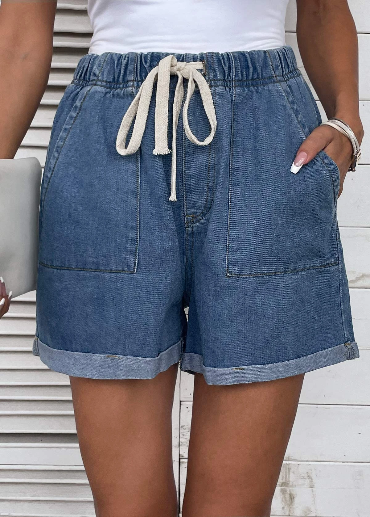 Drawastring Pocket High Waisted Denim Shorts 6 Drawastring Pocket High Waisted Denim Shorts - Image 4