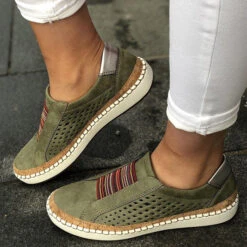 Round Toe Falt Hollow Green Loafers