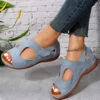 Peep Toe Low Heel Blue Sandals