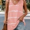Striped V Neck Pink Tank Top -Rosewe Promotion Store 335379 P 16855258901270