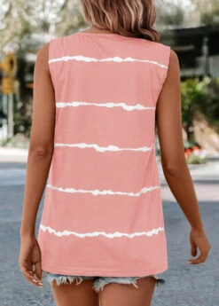 Striped V Neck Pink Tank Top -Rosewe Promotion Store 335379 P 16855258909711