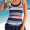 High Waisted Striped Fake 2in1 Navy Tankini Set -Rosewe Promotion Store 335452 P 1685602268344
