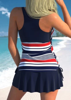 High Waisted Striped Fake 2in1 Navy Tankini Set -Rosewe Promotion Store 335452 P 1685602268487