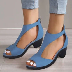 Peep Toe Mid Heel Dusty Blue Sandals -Rosewe Promotion Store 335482 P 1685605057677