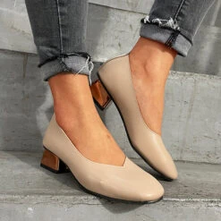 Beige Closed Toe Mid Heel Sandals