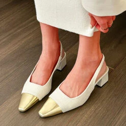 Closed Toe Mid Heel White Sandals