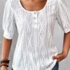 White Round Neck Short Sleeve Button Blouse -Rosewe Promotion Store 335517 P 1685696749860