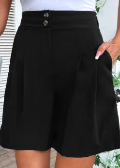 High Waisted Button Black Shorts 7 High Waisted Button Black Shorts -Rosewe Promotion Store 335598 P 16873106700732