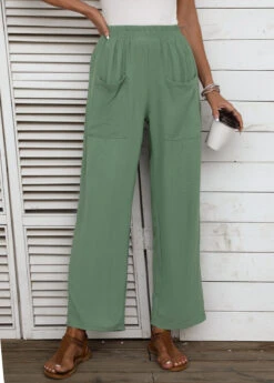 Pocket Regular Elastic Waist Sage Green Pants -Rosewe Promotion Store 335603 P 16878639830223