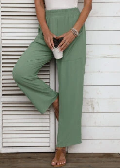 Pocket Regular Elastic Waist Sage Green Pants -Rosewe Promotion Store 335603 P 16878639833712