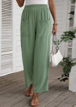 Pocket Regular Elastic Waist Sage Green Pants -Rosewe Promotion Store 335603 P 16878639837174