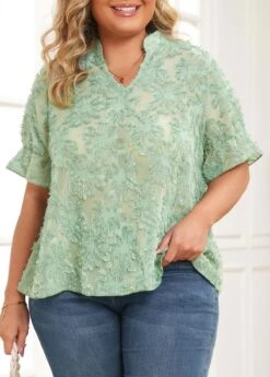 Plus Size Half Sleeve Sage Green Blouse -Rosewe Promotion Store 335667 P 16892398746213