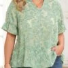 Plus Size Half Sleeve Sage Green Blouse -Rosewe Promotion Store 335667 P 16892398747110