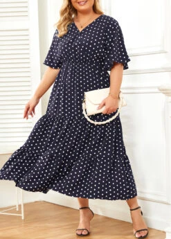 Navy Plus Size Lightweigh Polka Dot Dress -Rosewe Promotion Store 335672 P 16880200061400