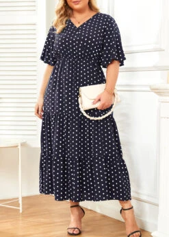 Navy Plus Size Lightweigh Polka Dot Dress -Rosewe Promotion Store 335672 P 16880200062302