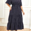 Navy Plus Size Lightweigh Polka Dot Dress -Rosewe Promotion Store 335672 P 16880200068503