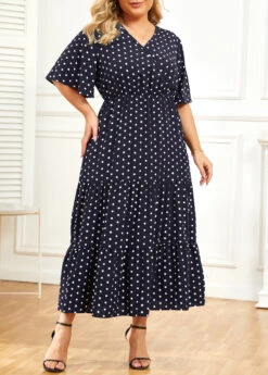Navy Plus Size Lightweigh Polka Dot Dress