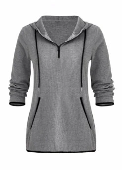 Pocket Zipper Grey Long Sleeve Hoodie -Rosewe Promotion Store 335692 P 16947410539816