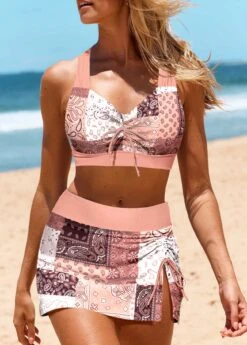 Plus Size Mid Waisted Dusty Pink Bikini Set