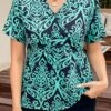 Turquoise Plus Size Surplice Tribal Print T Shirt