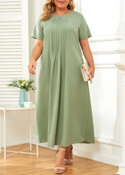 Green Plus Size Pocket Shift Dress -Rosewe Promotion Store 335824 P 16881124500162