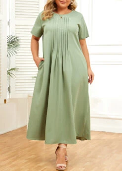 Green Plus Size Pocket Shift Dress -Rosewe Promotion Store 335824 P 16881124503015