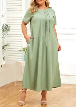 Green Plus Size Pocket Shift Dress -Rosewe Promotion Store 335824 P 16881124509034
