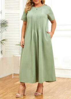 Green Plus Size Pocket Shift Dress -Rosewe Promotion Store 335824 P 16881124509863
