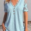 V Neck Lace Dusty Blue T Shirt -Rosewe Promotion Store 335827 P 1686119642685