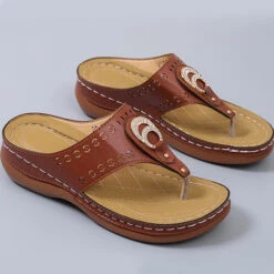 Toe Post Light Coffee Low Heel Sandals