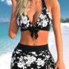 High Waisted Floral Print Drawstring Black Bikini Set -Rosewe Promotion Store 336097 P 1686305445406