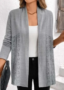 Lace Patchwork Long Sleeve Grey Cardigan -Rosewe Promotion Store 336118 P 16904561865203