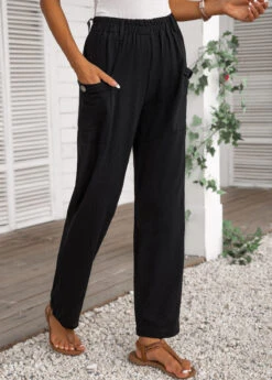 Pocket Elastic Waist High Waisted Black Pants -Rosewe Promotion Store 336147 P 16877791037773