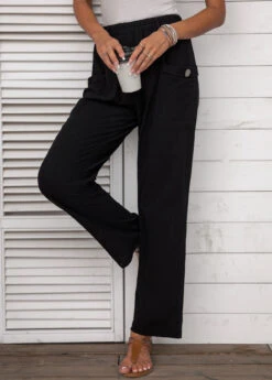 Pocket Elastic Waist High Waisted Black Pants -Rosewe Promotion Store 336147 P 16877791038775