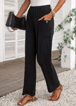 Pocket Elastic Waist High Waisted Black Pants -Rosewe Promotion Store 336147 P 16877791039812
