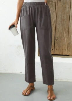 Pocket Elastic Waist High Waisted Dark Grey Pants