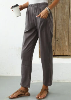 Pocket Elastic Waist High Waisted Dark Grey Pants -Rosewe Promotion Store 336148 P 16883784908042