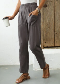 Pocket Elastic Waist High Waisted Dark Grey Pants -Rosewe Promotion Store 336148 P 16883784909204
