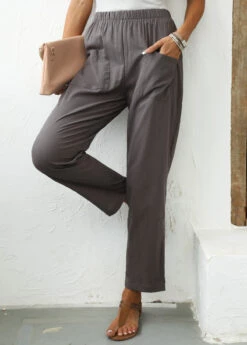 Pocket Elastic Waist High Waisted Dark Grey Pants -Rosewe Promotion Store 336148 P 16883784909633