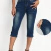 Denim Blue Button Fly Mid Waisted Capri Leggings 1 Denim Blue Button Fly Mid Waisted Capri Leggings -Rosewe Promotion Store 336155 P 16883495789400