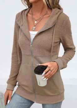 Pocket Long Sleeve Light Coffee Hoodie -Rosewe Promotion Store 336164 P 16893250299722